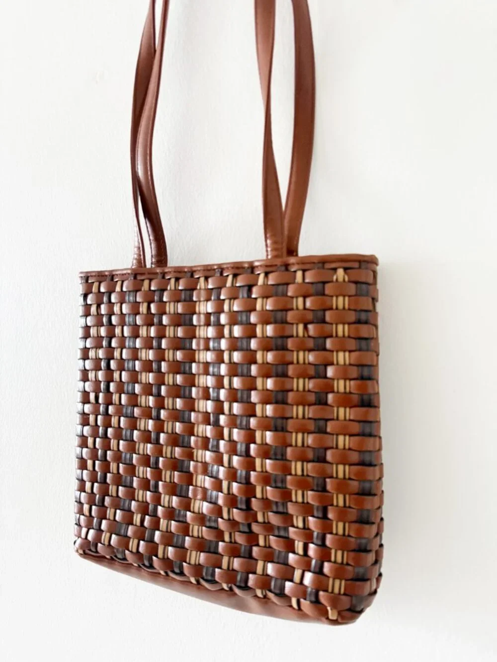 Vintage Genuine Leather Nine West Brown Woven Purse Bag